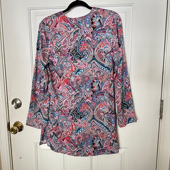 La Blanca Paisley Print Lace Up Long Sleeve Swim Coverup Tunic Size Medium - Picture 5 of 5